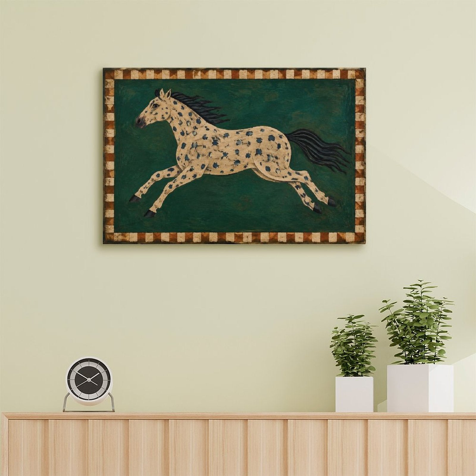 Appaloosa Spotted Horse Folk Art Framed Canvas Wall Art | American Primitive Western Print