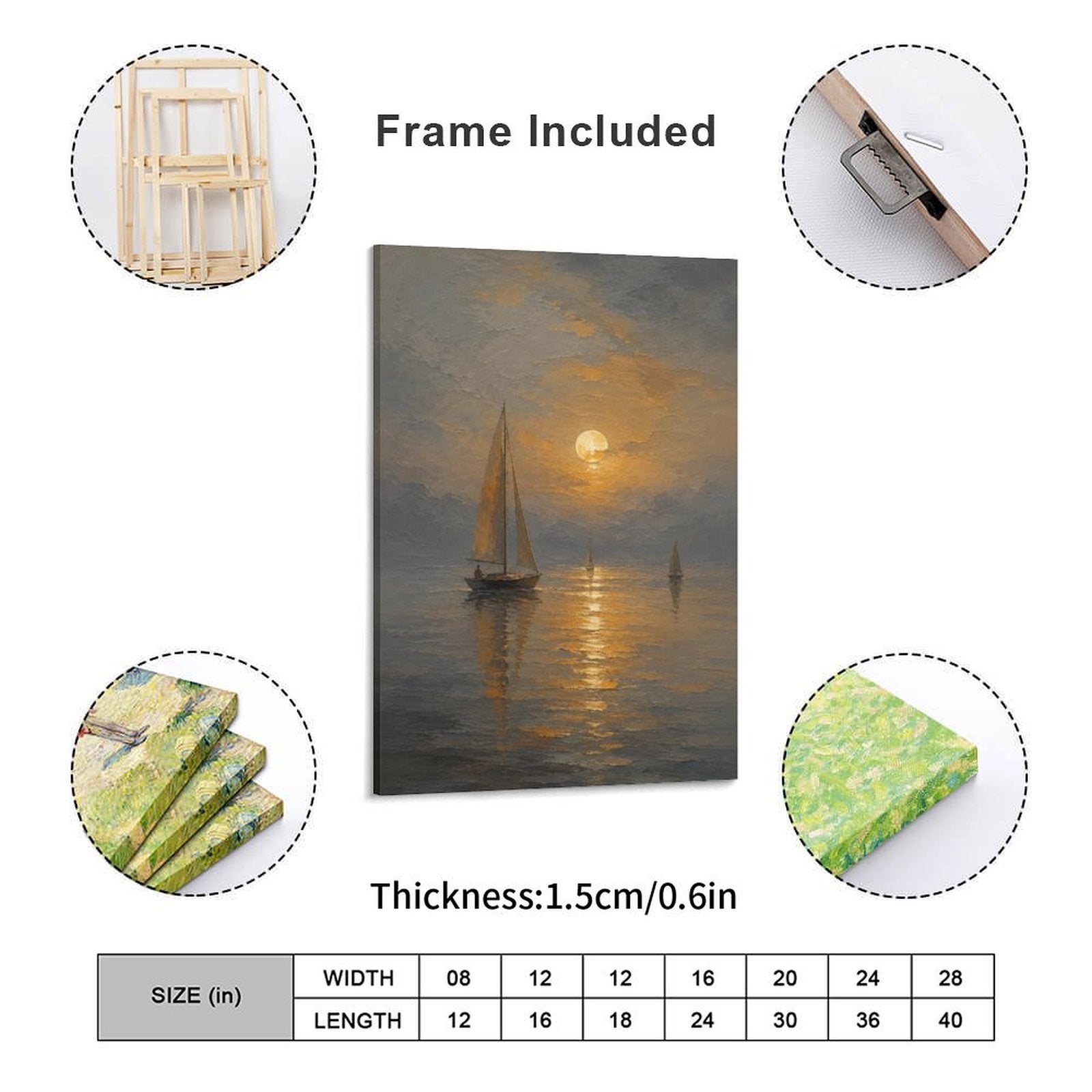 Moonlit Sailboat Misty Sea Framed Canvas Wall Art | Old Master Nocturnal Seascape Print