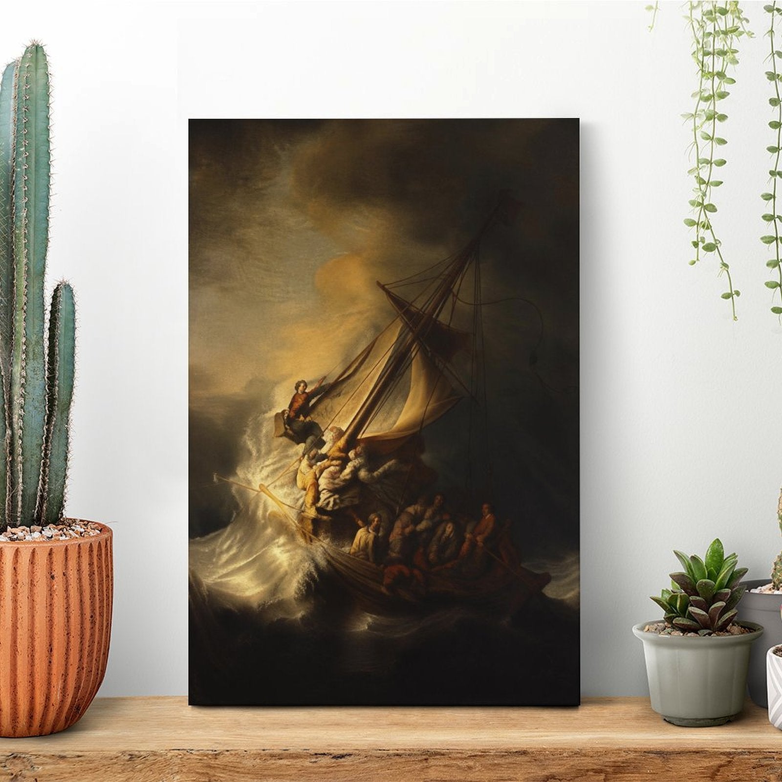 Christ in the Storm on the Sea of Galilee Framed Canvas Wall Art | Rembrandt-Style Baroque Religious Print