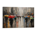 Rainy City Street Colorful Umbrellas Impressionist Urban Scene Framed Canvas Wall Art