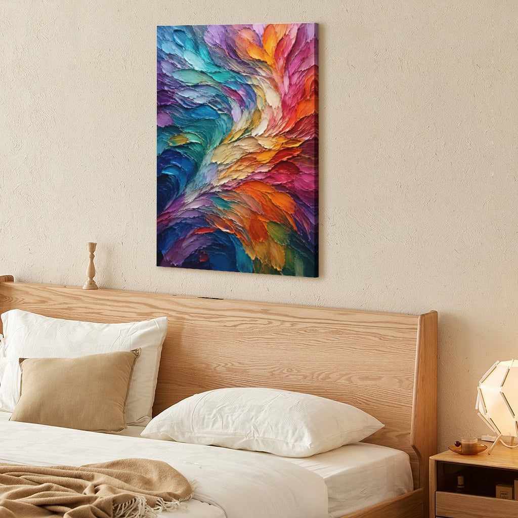 Rainbow Spiral Textured Abstract Framed Canvas Wall Art | Vibrant Palette Knife Swirl Print