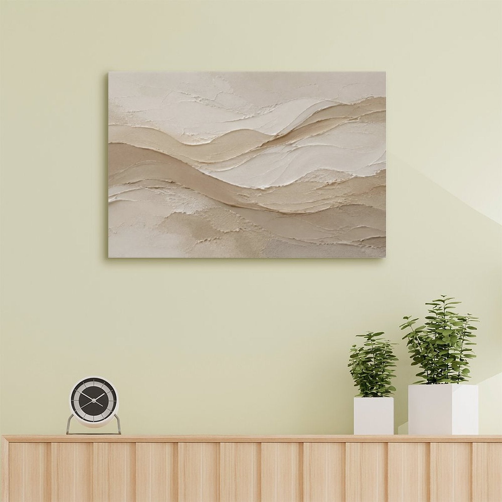 Warm Tan Sand Dune Textured Abstract Framed Canvas Wall Art | Neutral Wabi-Sabi Print