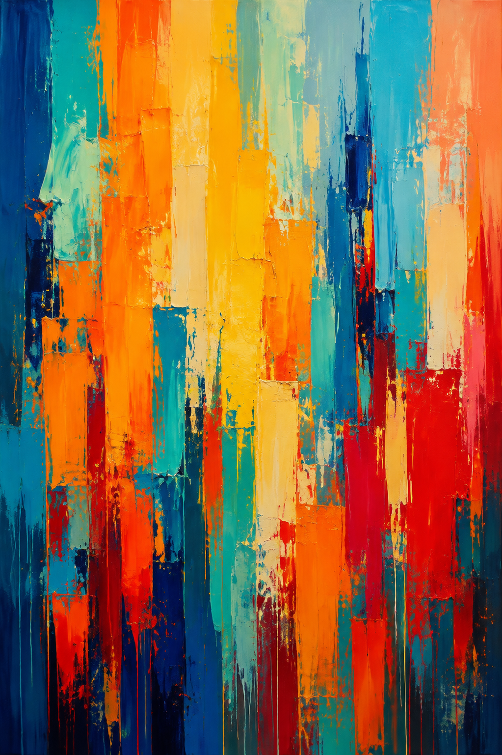 Bold Vertical Color Block Abstract Framed Canvas Wall Art | Navy Orange Red Teal Expressionist Print