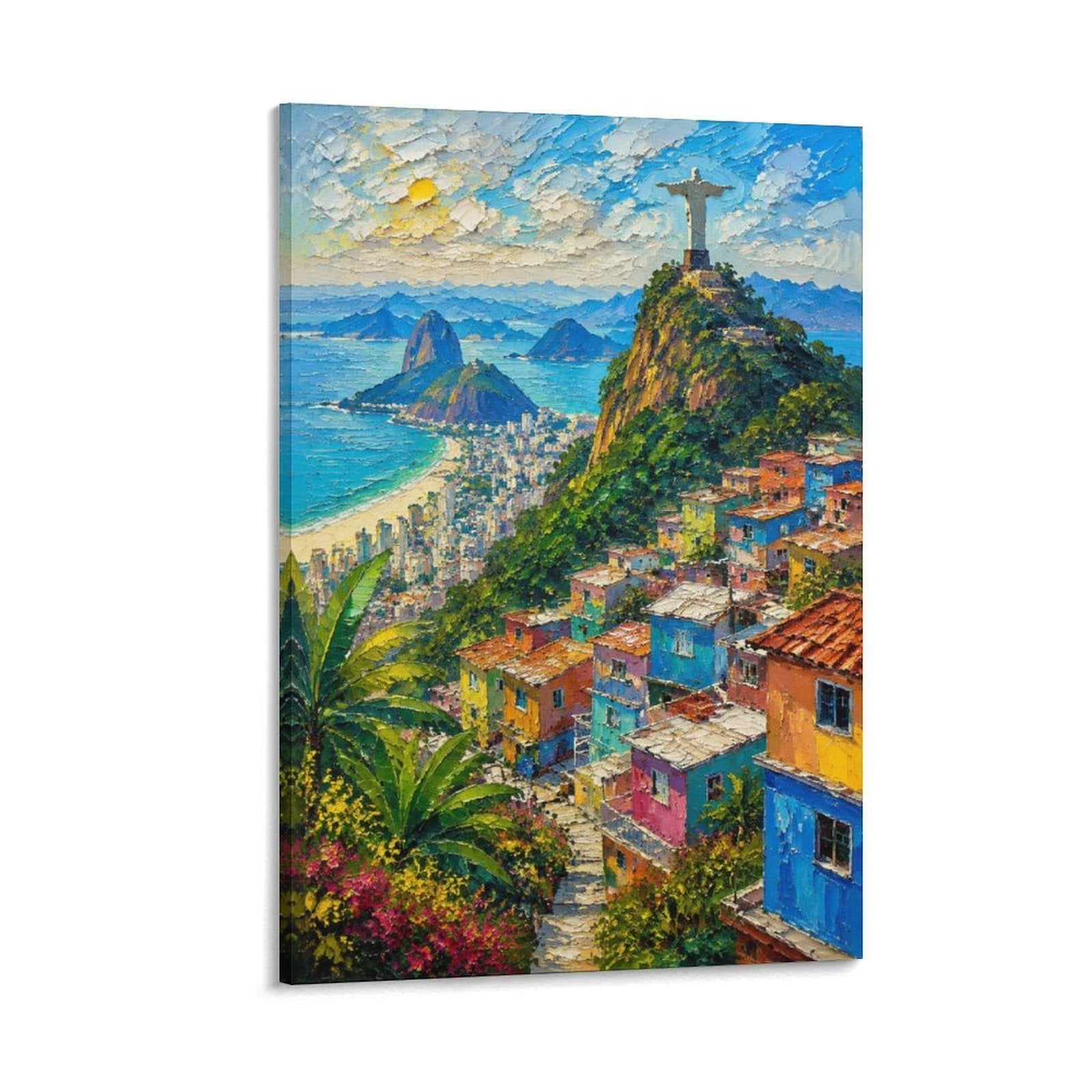 Rio de Janeiro Christ the Redeemer Favela Panorama Impressionist Brazil Cityscape Framed Canvas Wall Art