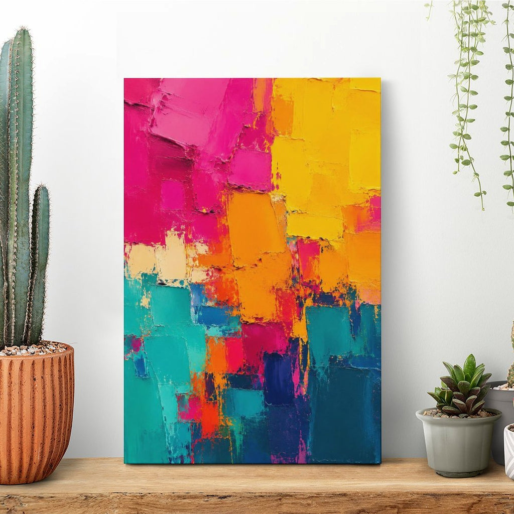 Bold Colorful Abstract Framed Canvas Wall Art | Palette Knife Oil Painting Print