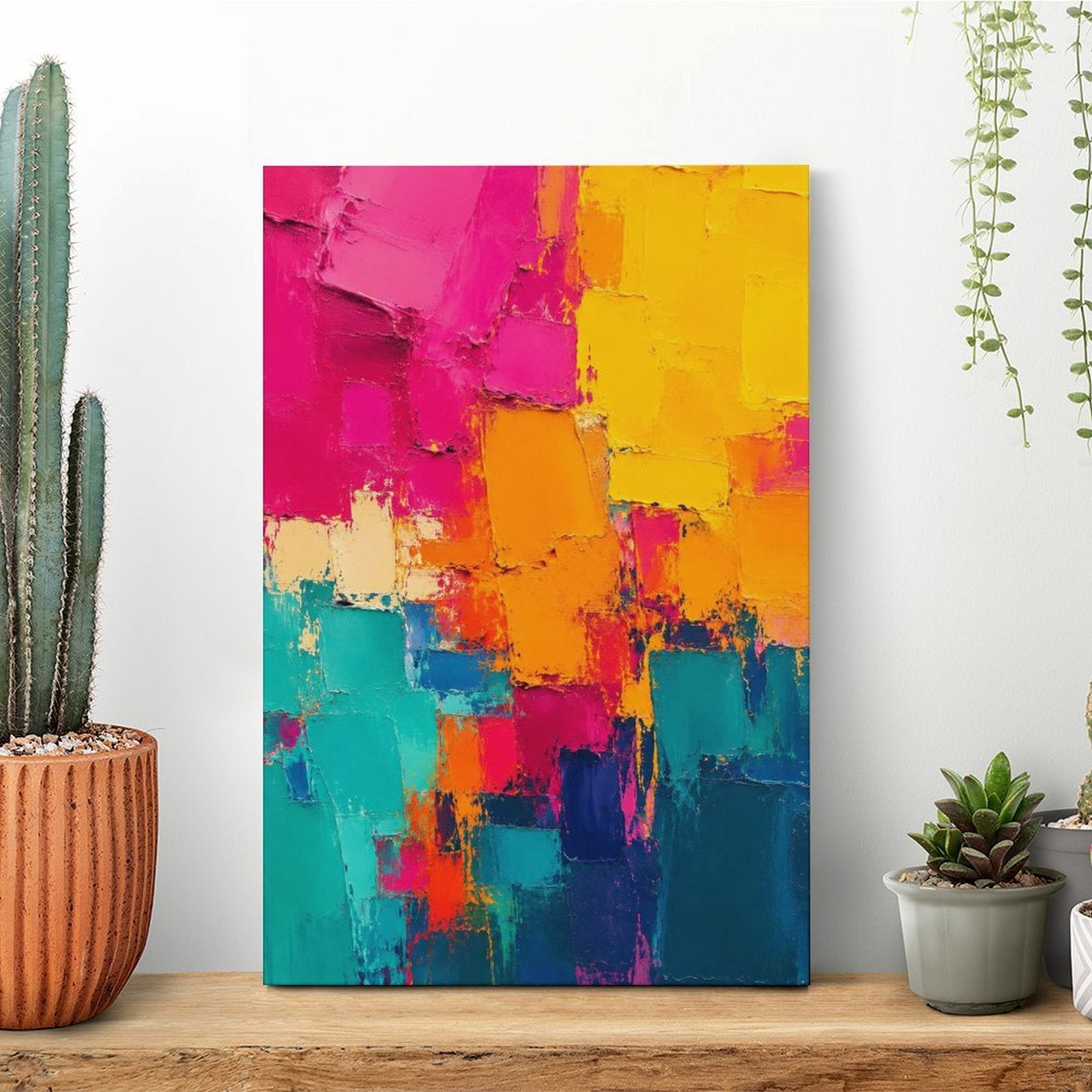 Bold Colorful Abstract Framed Canvas Wall Art | Palette Knife Oil Painting Print