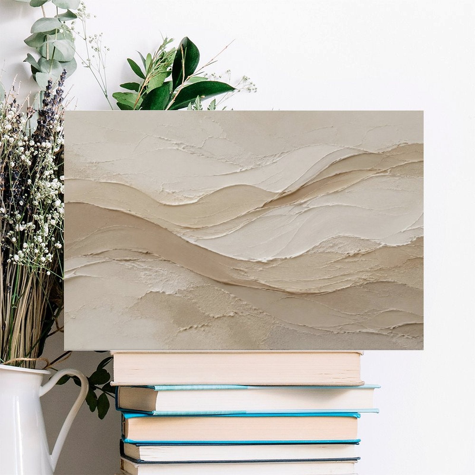 Warm Tan Sand Dune Textured Abstract Framed Canvas Wall Art | Neutral Wabi-Sabi Print