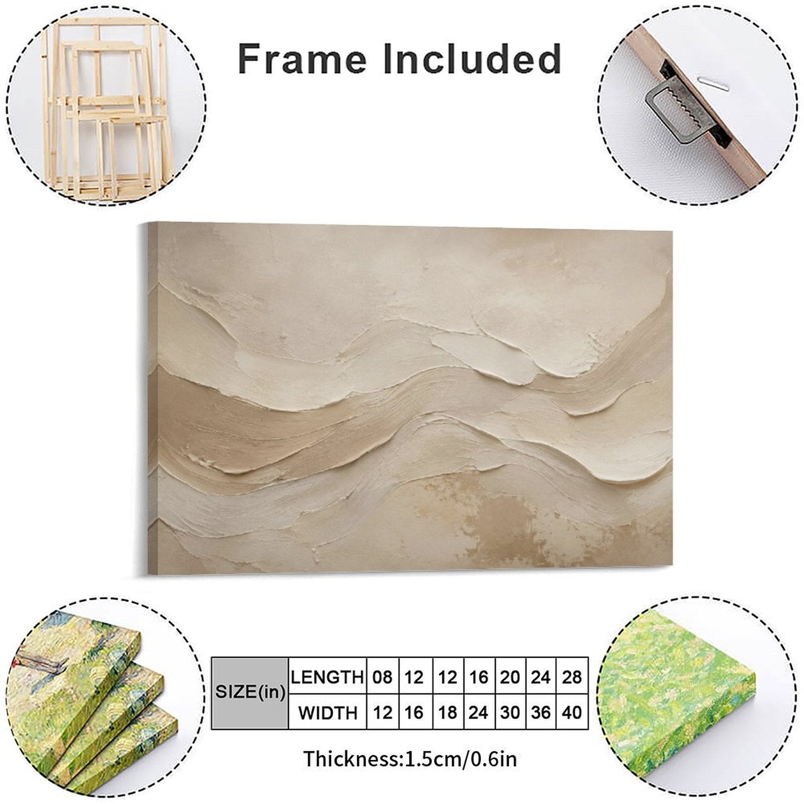 Beige Sand Wave Textured Abstract Framed Canvas Wall Art | Minimalist Neutral Plaster Print