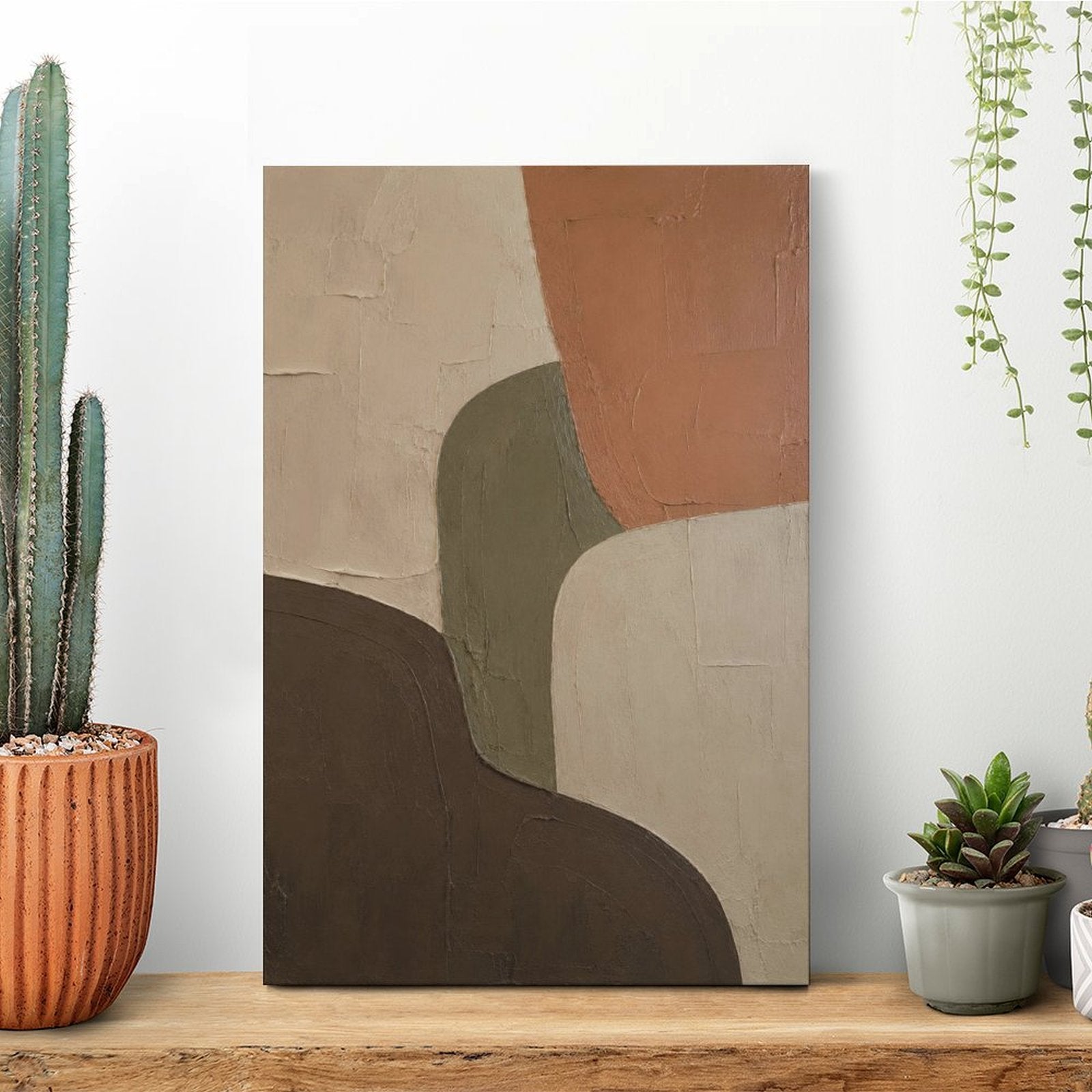 Earth Tone Geometric Abstract Textured Framed Canvas Wall Art | Boho Terracotta Neutral Print
