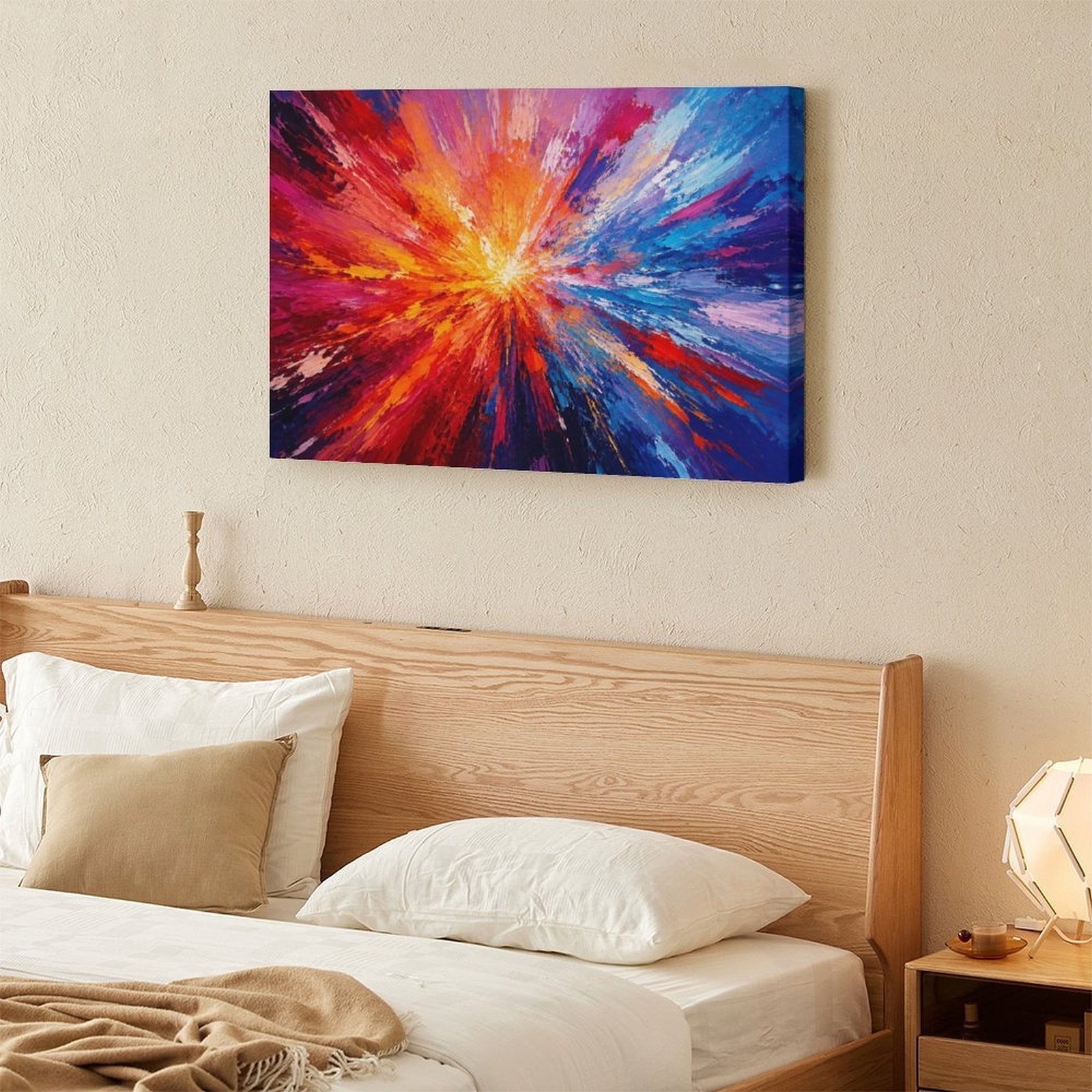 Red Orange Gold Starburst Abstract Framed Canvas Wall Art | Bold Energy Explosion Print