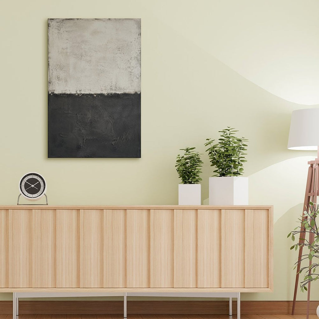 Cream Charcoal Minimalist Abstract Textured Framed Canvas Wall Art | Wabi-Sabi Neutral Print