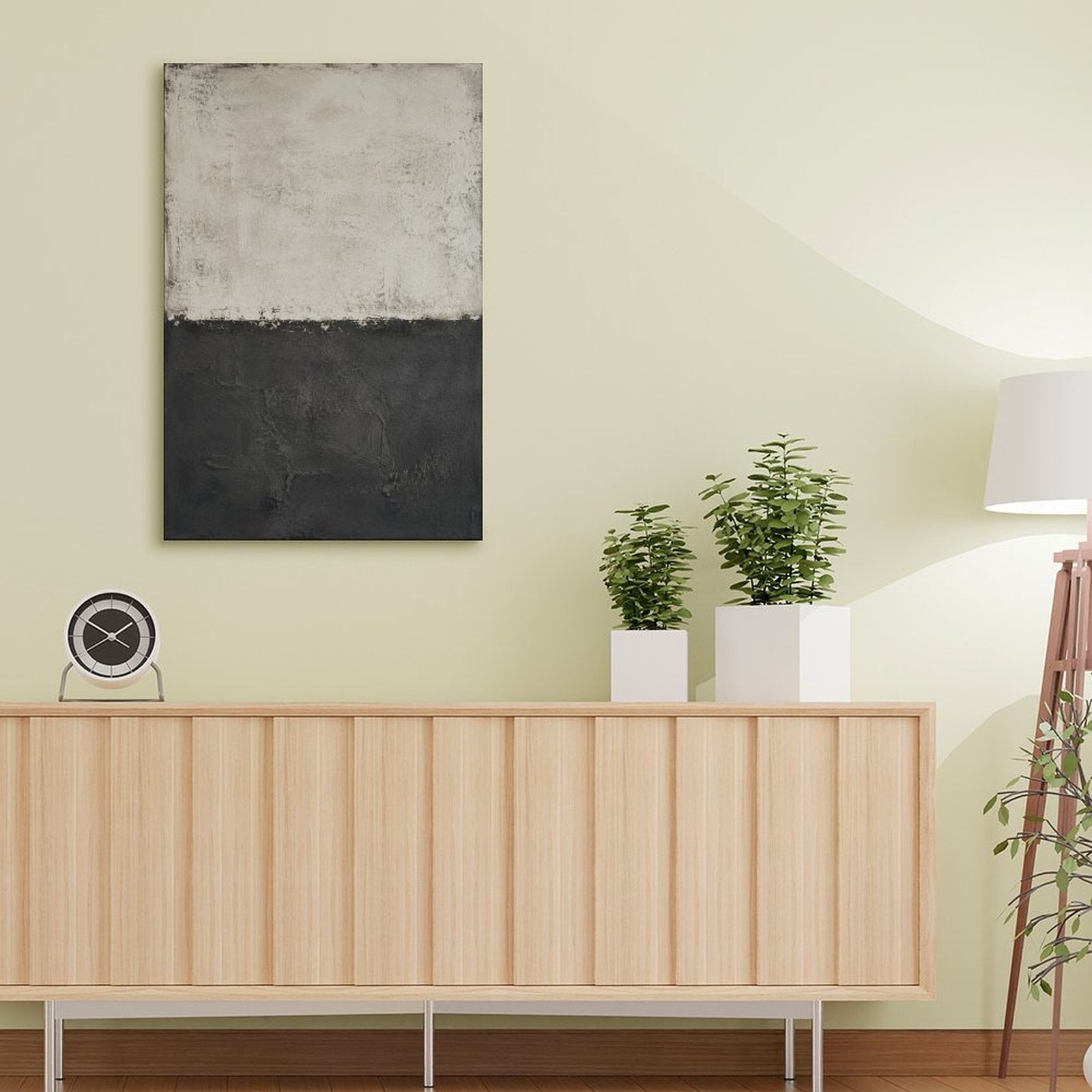 Cream Charcoal Minimalist Abstract Textured Framed Canvas Wall Art | Wabi-Sabi Neutral Print
