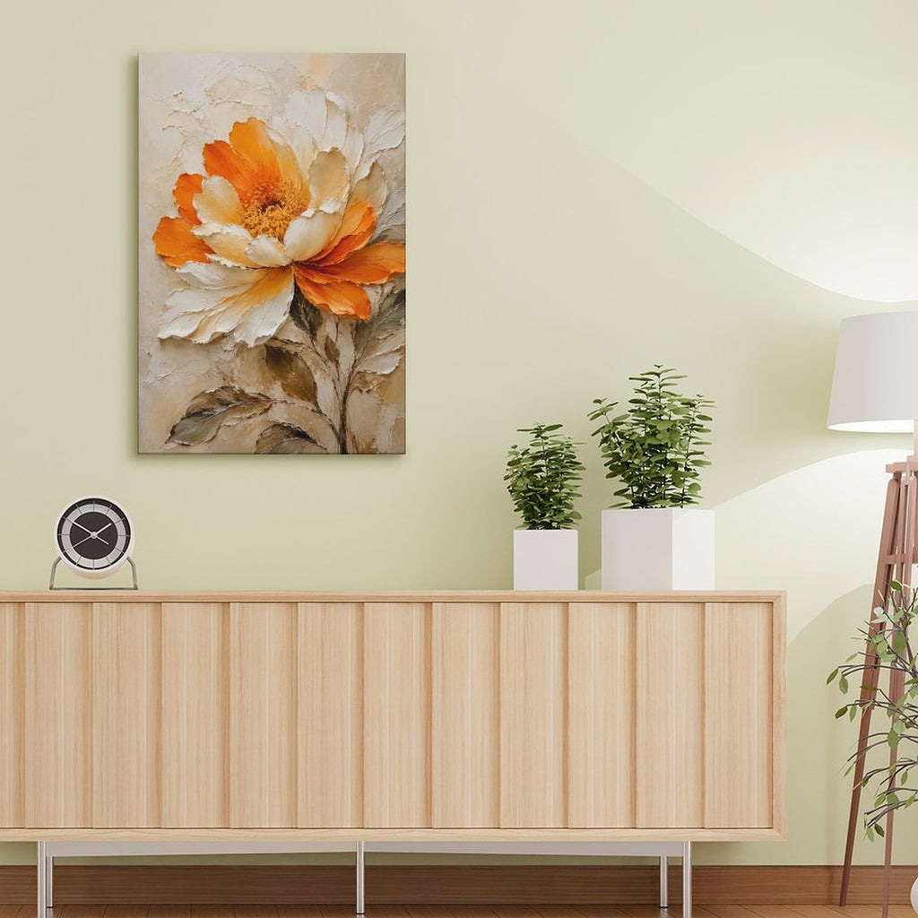 Orange & White Peony Textured Framed Canvas Wall Art | Floral Oil Painting Print