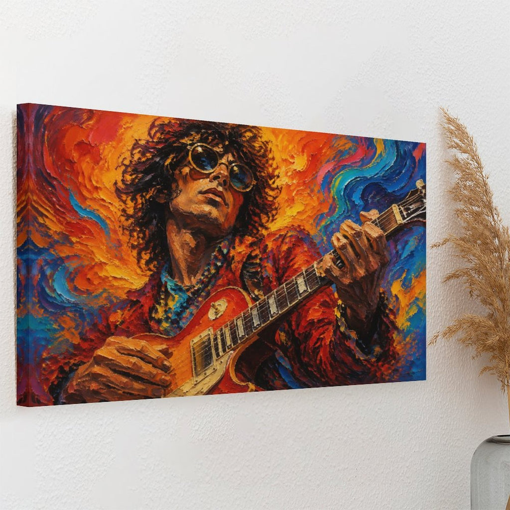 Psychedelic Rock Guitarist Framed Canvas Wall Art | Expressionist Music Portrait Print
