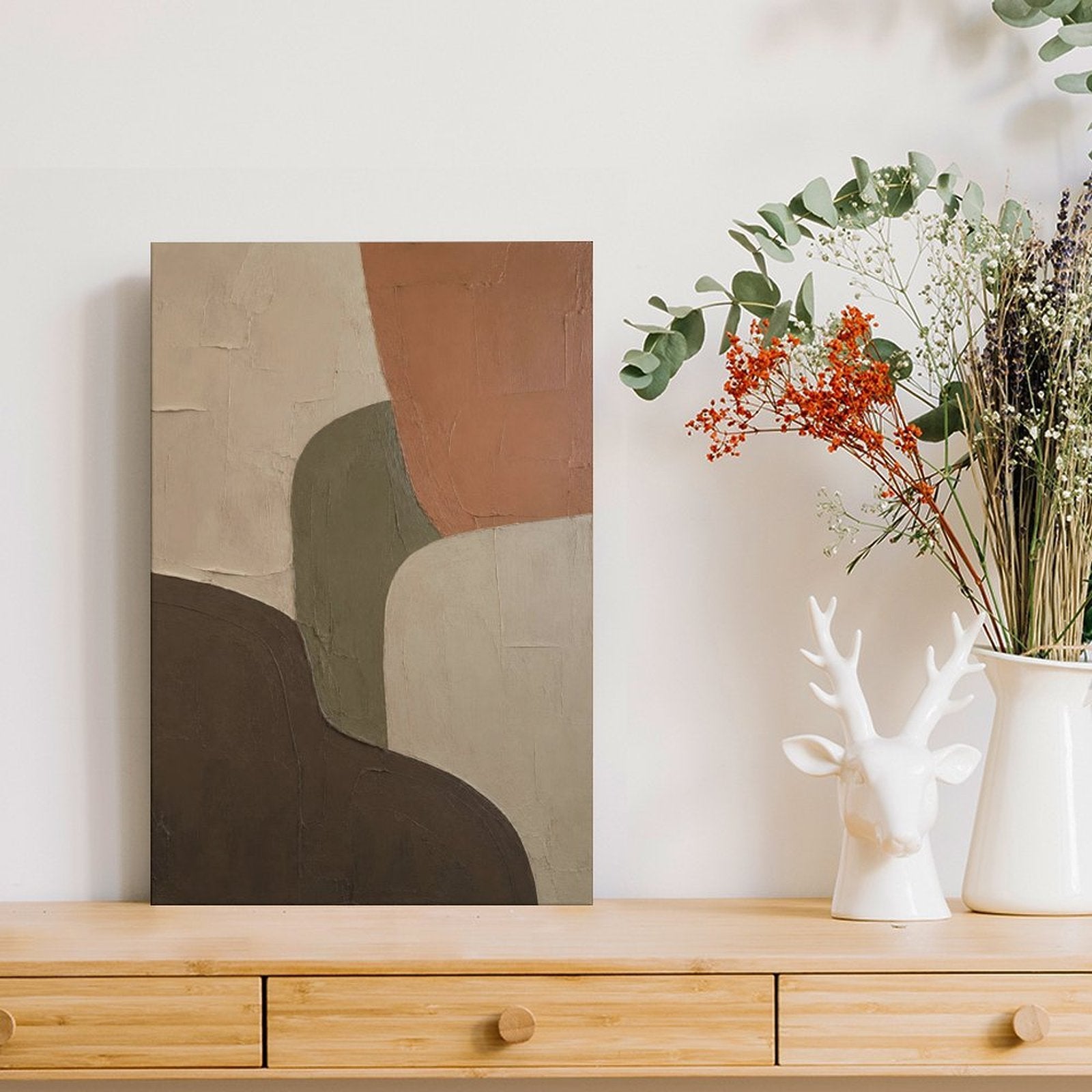 Earth Tone Geometric Abstract Textured Framed Canvas Wall Art | Boho Terracotta Neutral Print