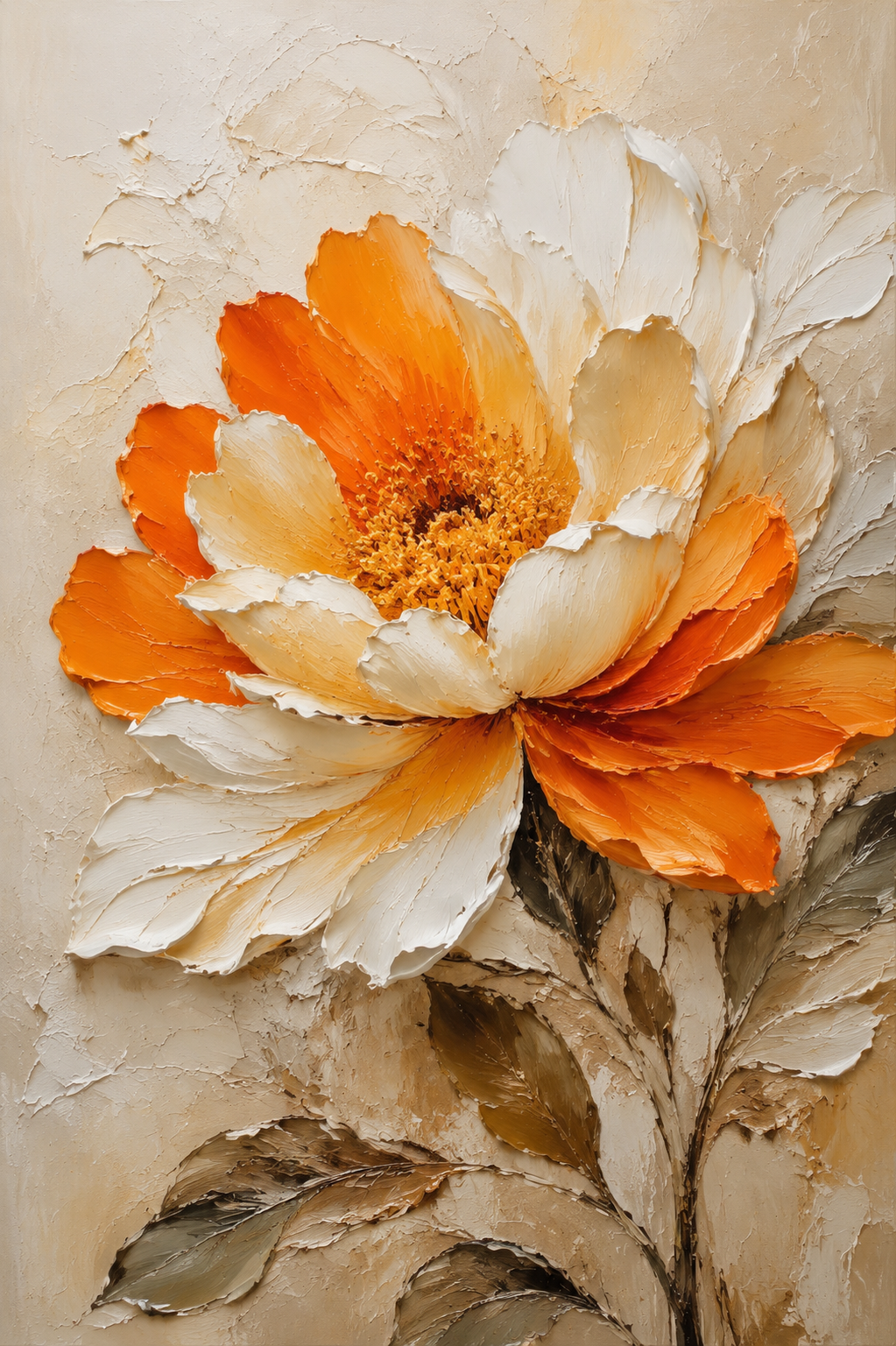 Orange & White Peony Textured Framed Canvas Wall Art | Floral Oil Painting Print