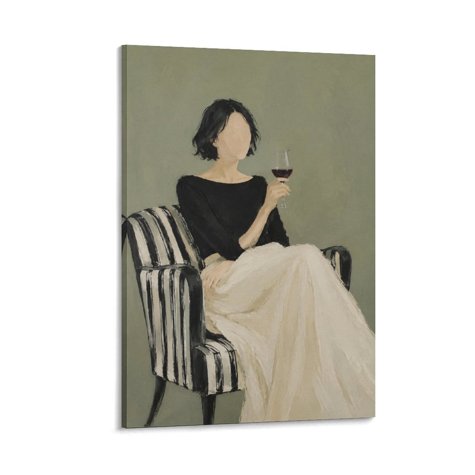 Elegant Woman Holding Wine Glass Minimalist Figurative Framed Canvas Wall Art
