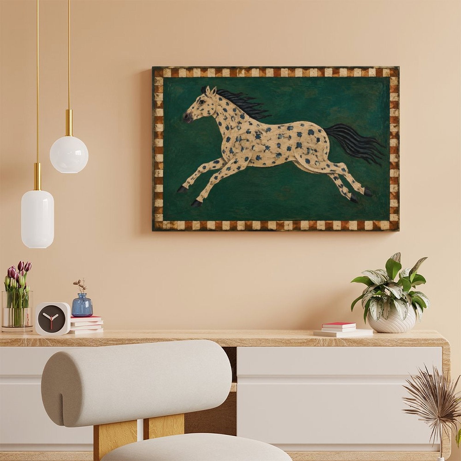 Appaloosa Spotted Horse Folk Art Framed Canvas Wall Art | American Primitive Western Print