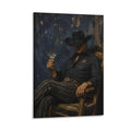Cowboy Sheriff Martini Dark Blue Vintage Western Noir Figurative Framed Canvas Wall Art