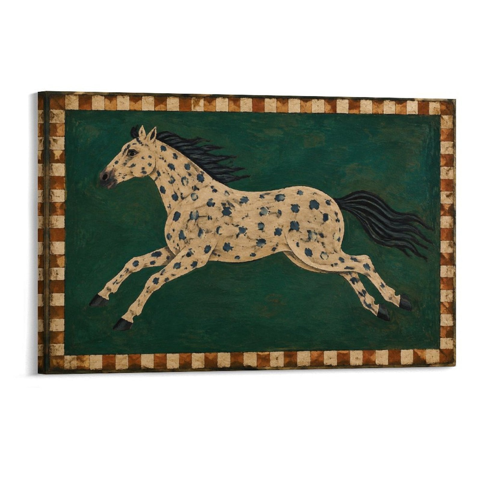 Appaloosa Spotted Horse Folk Art American Primitive Western Framed Canvas Wall Art