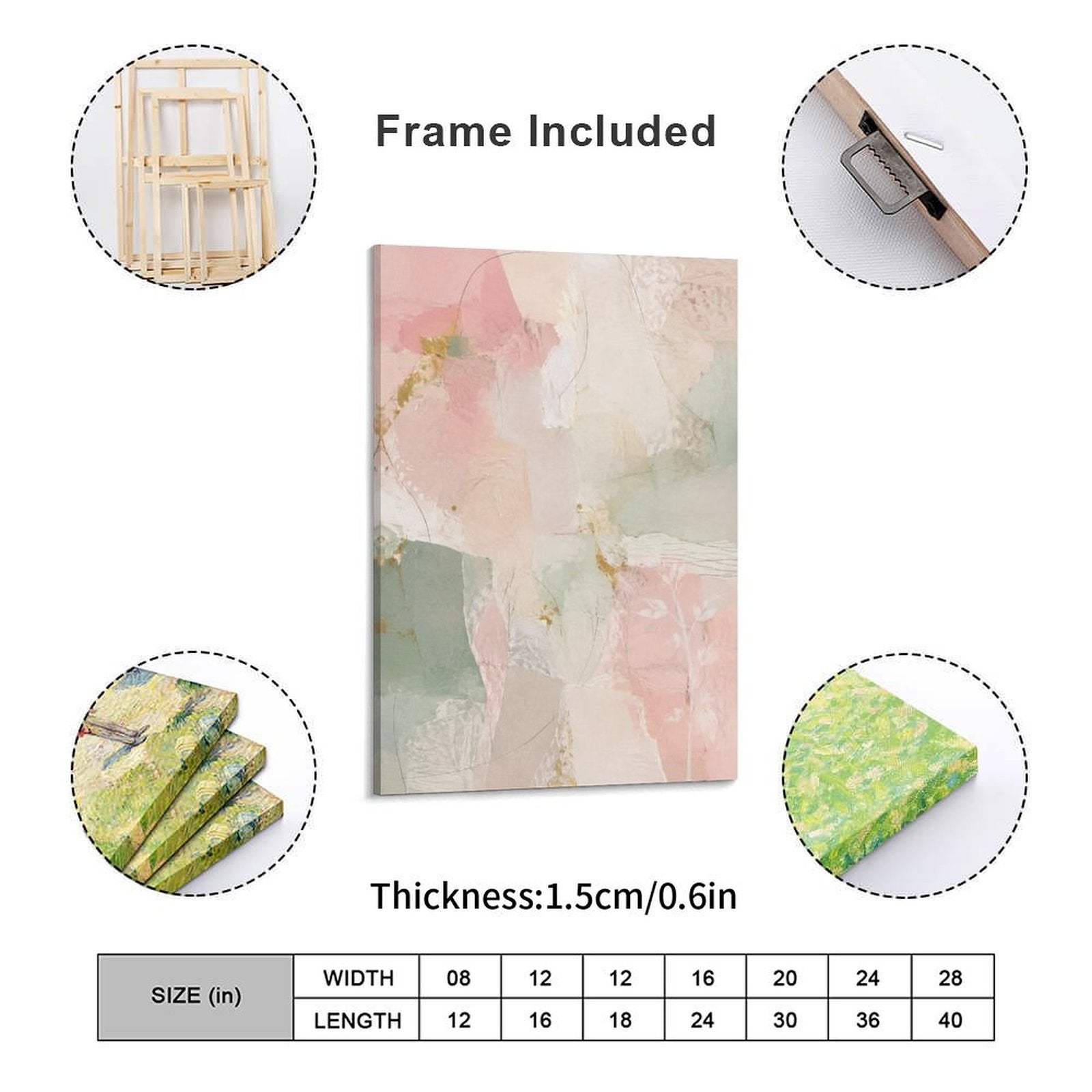 Blush Pink Mint Gold Soft Abstract Framed Canvas Wall Art | French Romantic Pastel Print