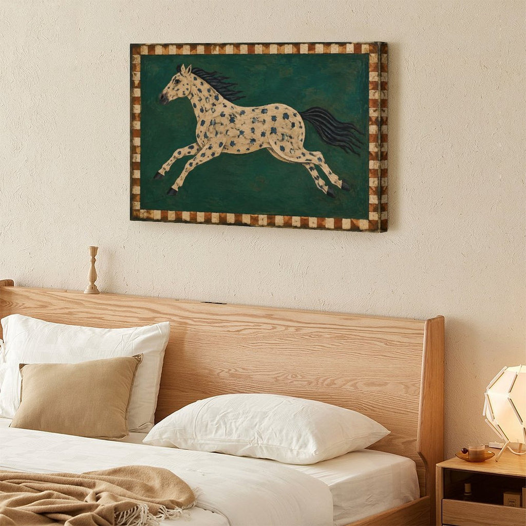 Appaloosa Spotted Horse Folk Art Framed Canvas Wall Art | American Primitive Western Print