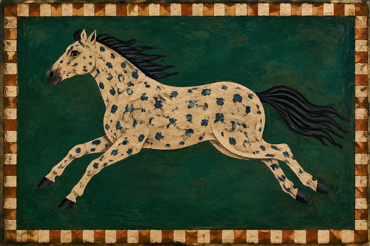 Appaloosa Spotted Horse Folk Art Framed Canvas Wall Art | American Primitive Western Print