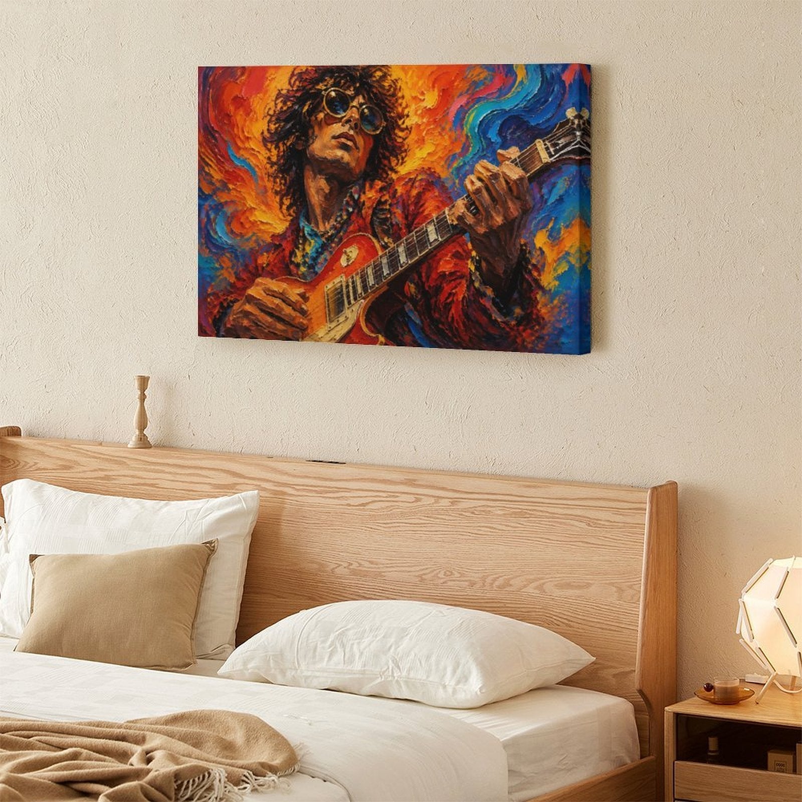 Psychedelic Rock Guitarist Framed Canvas Wall Art | Expressionist Music Portrait Print