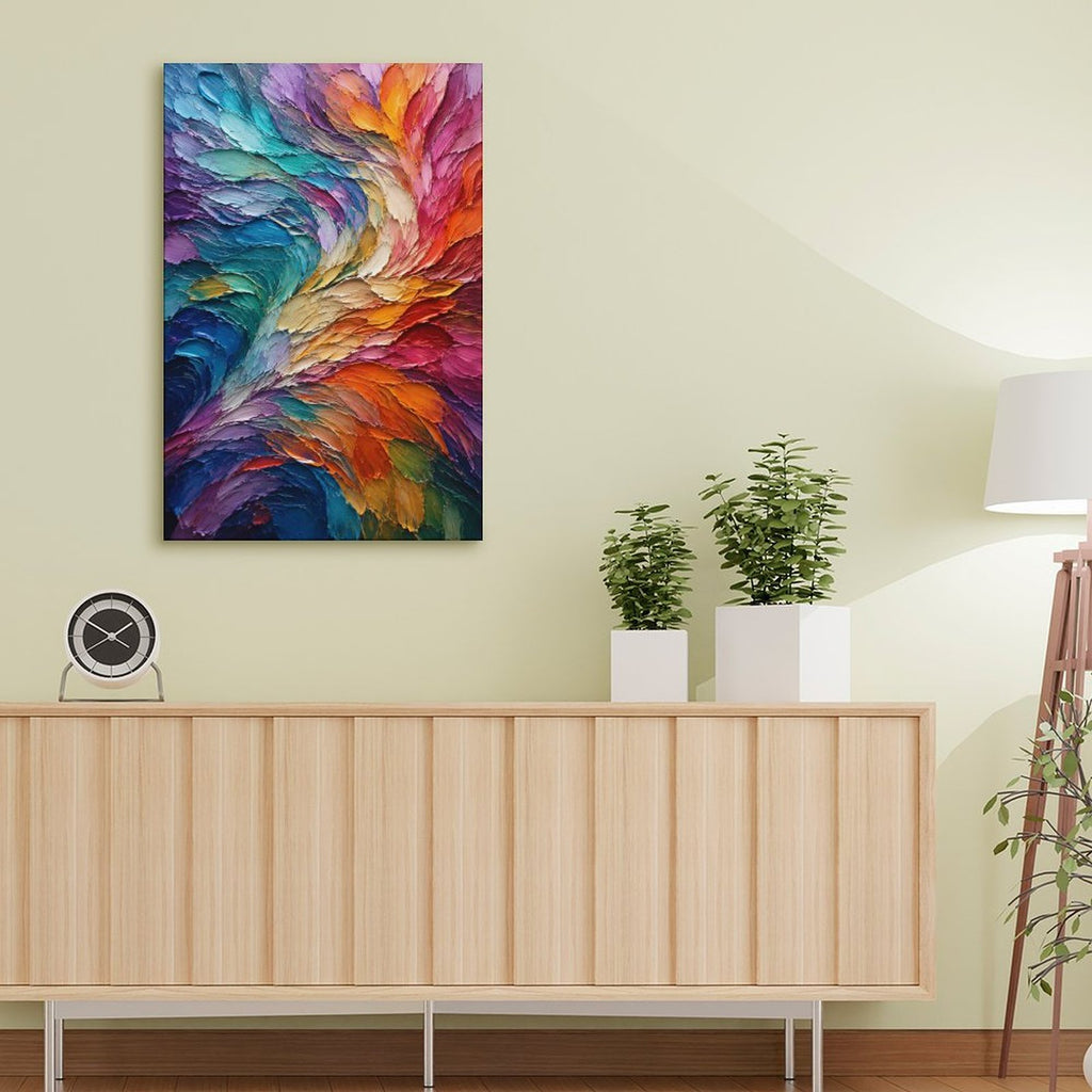Rainbow Spiral Textured Abstract Framed Canvas Wall Art | Vibrant Palette Knife Swirl Print