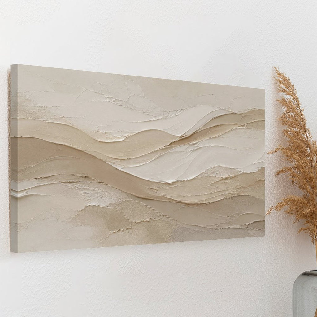 Warm Tan Sand Dune Textured Abstract Framed Canvas Wall Art | Neutral Wabi-Sabi Print