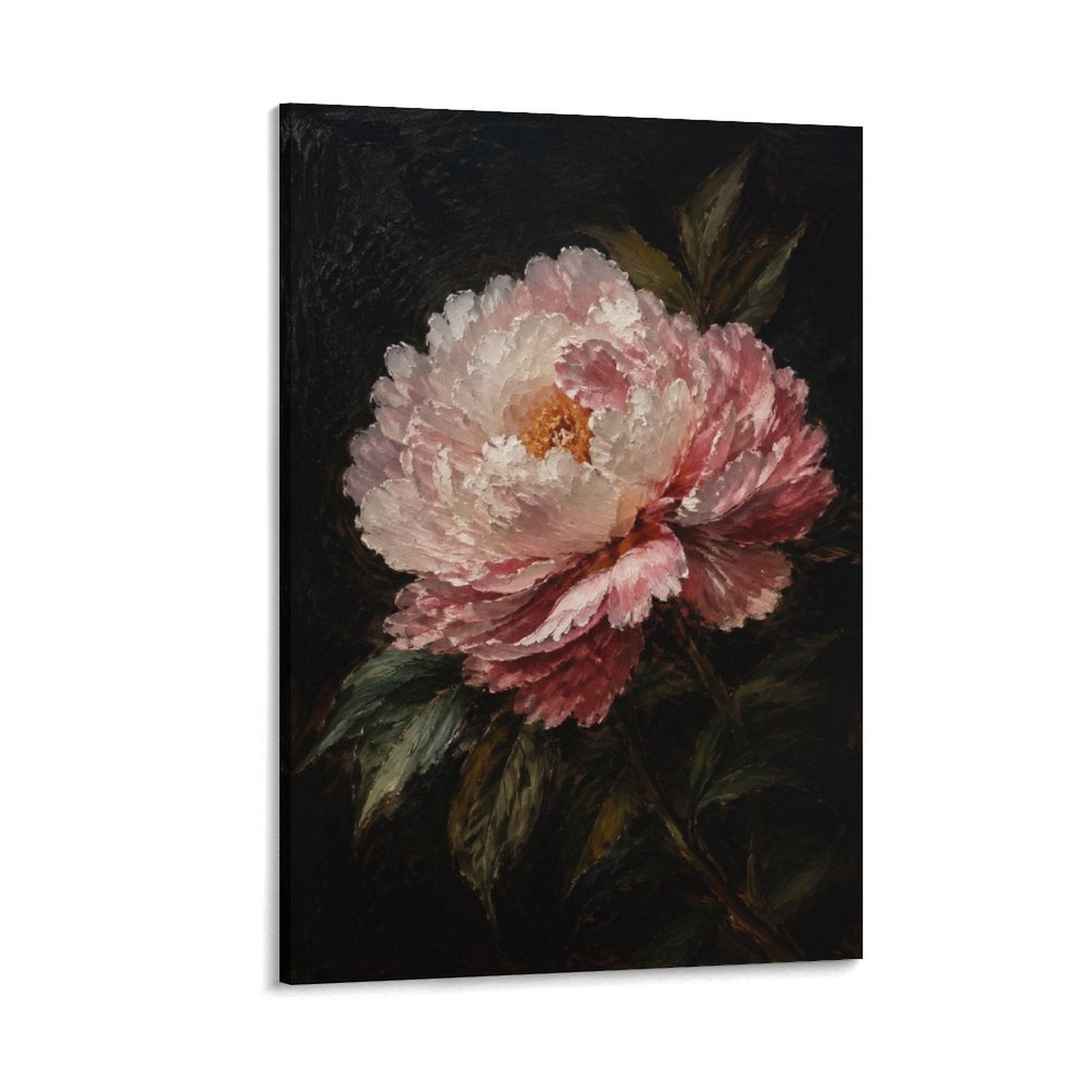 Pink Peony Dark Background Dutch Master Old Master Floral Still Life Framed Canvas Wall Art